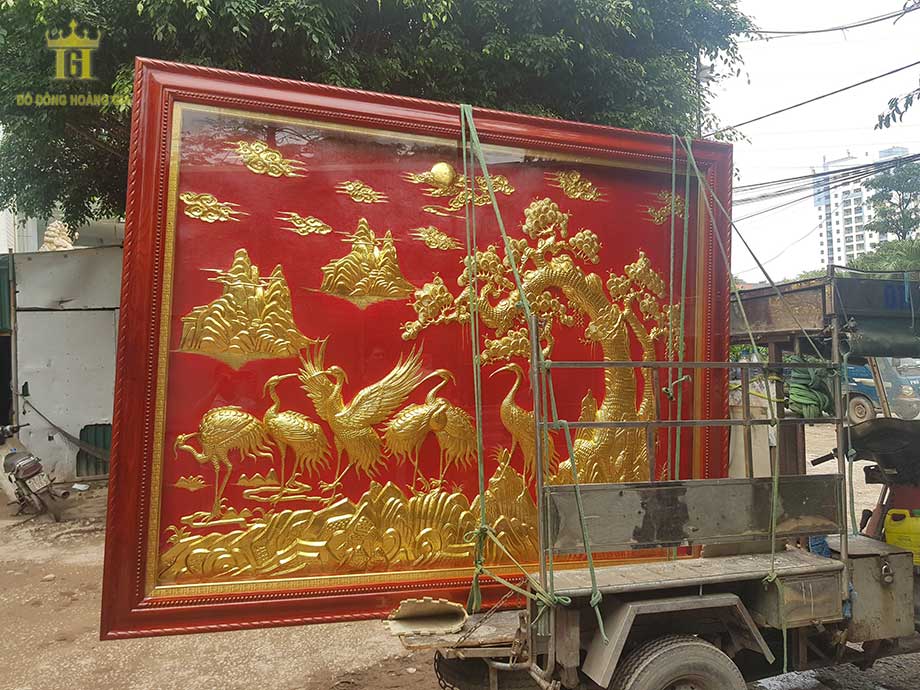 Tranh Tùng Lục Hạc Bằng Đồng Vàng 3M02 Lắp Cho Khách Hàng Tại Quảng Ninh